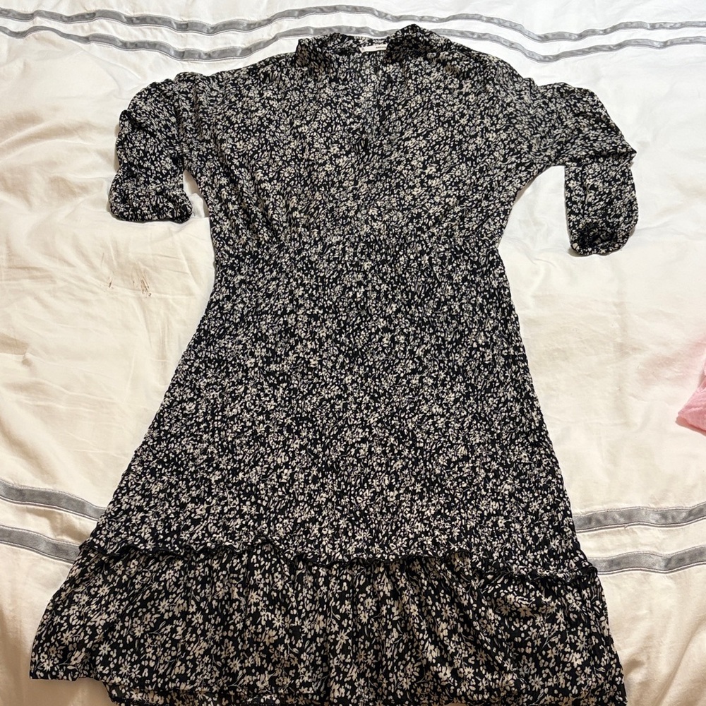 Mango Black and White Floral Long Sleeve Dress
